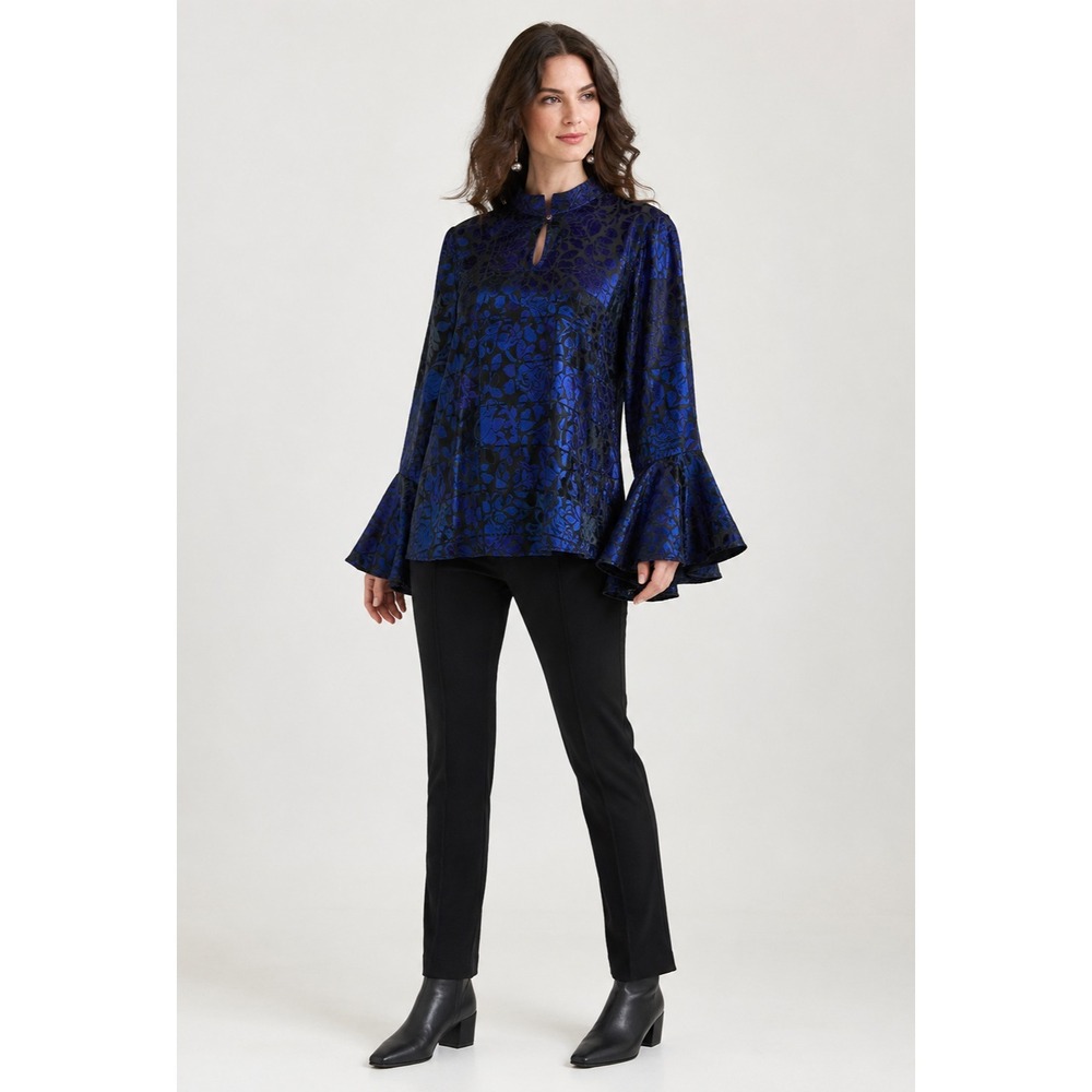 Vintage Raaga Whimsigoth Top Womens One Size Large‎ Blue Black Rayon Bell Sleeve